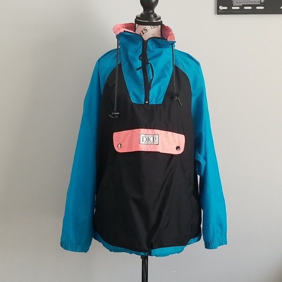 Vintage Jackets & Blazers - 90s Vintage DKP Dopamine Neon Retro Windbreaker Kangaroo Pocket